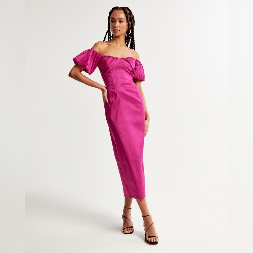 Abercrombie Taffeta Off-The-Shoulder Midi Dress